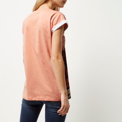Light pink print colour block t-shirt